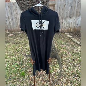 Calvin Klein large black sporty hoodie dress with gold accent tassels